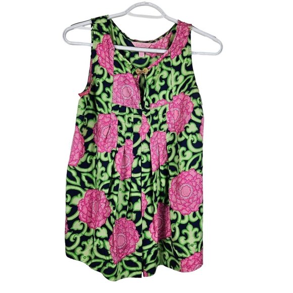 Lilly Pulitzer Silk Private Property Tara Floral Sleeveless Top Size 2 Side Zip - Picture 1 of 9